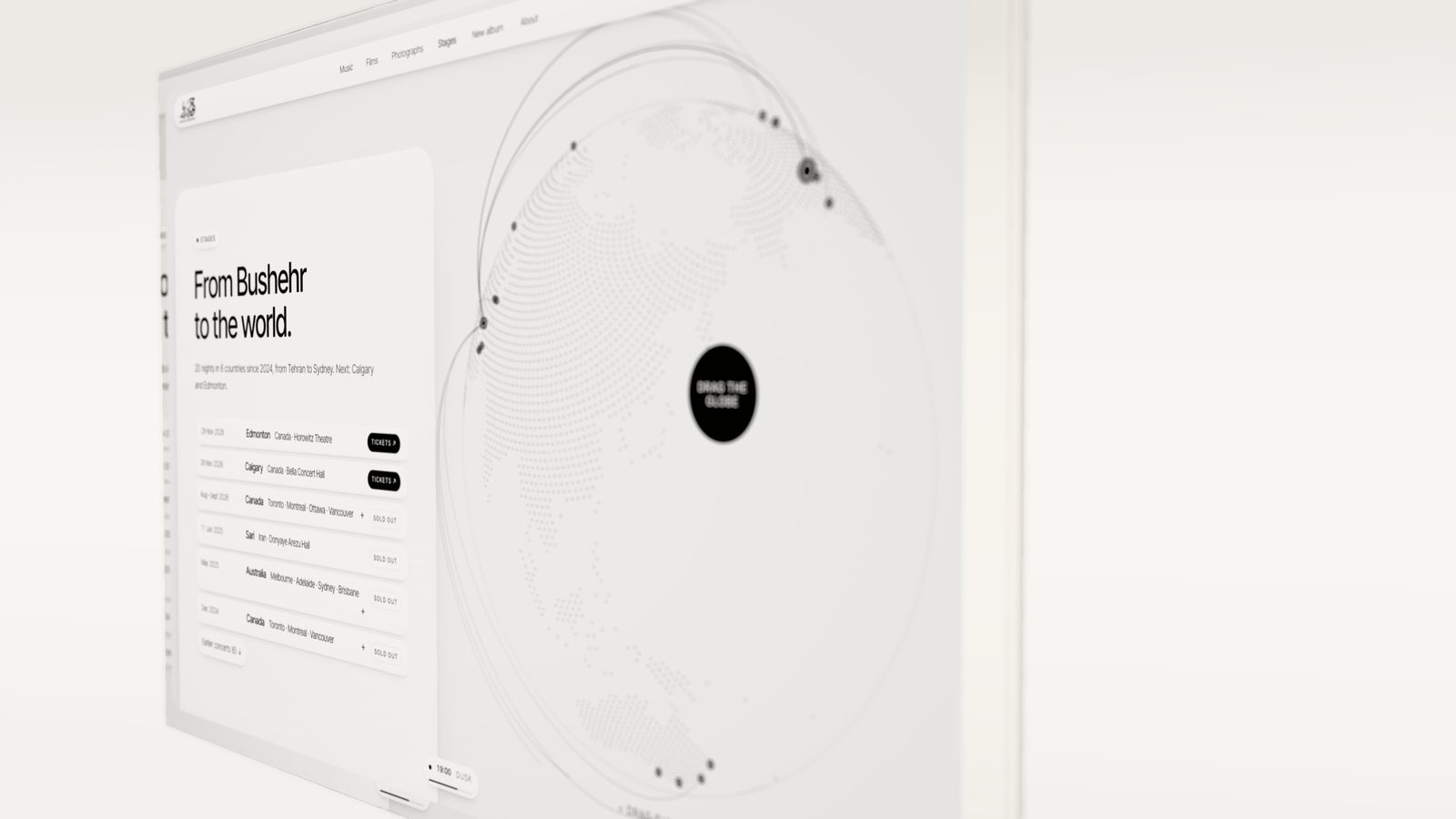 Close shot of an interactive globe on a glass screen